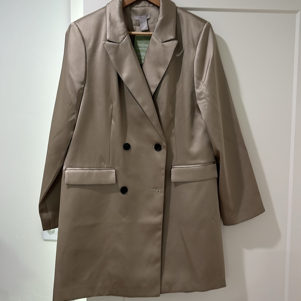 Unworn Gold satin tuxedo dress from H&M.